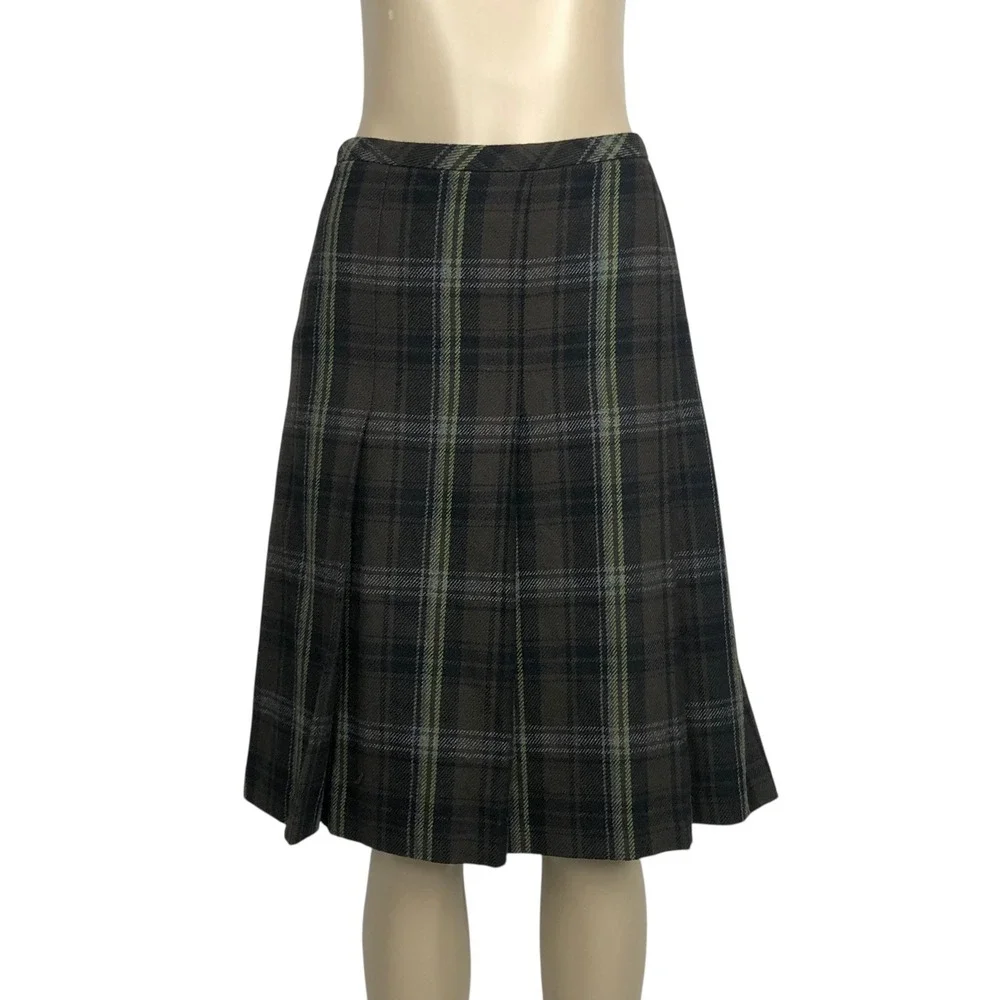 Ann Taylor LOFT Wool Blend Plaid Pleated‎ A-Line Skirt Size 6 Academia Preppy